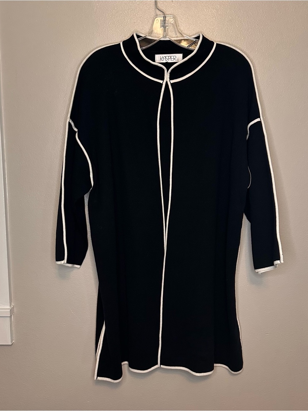 Kasper Black Sweater Cardigan with White Piping